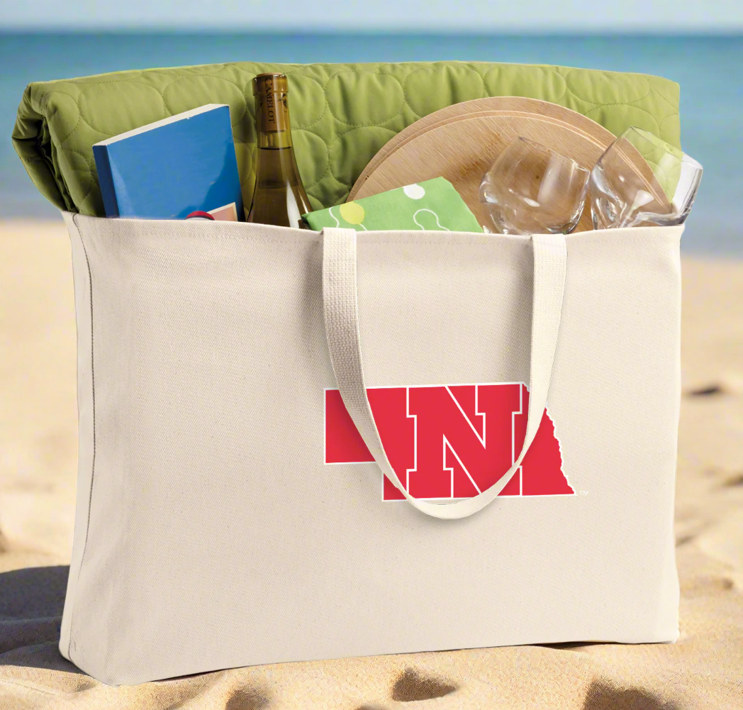 Nebraska Logo Large Tote Bag Nebraska Huskers Jumbo Tote for Beach Pool or Travel