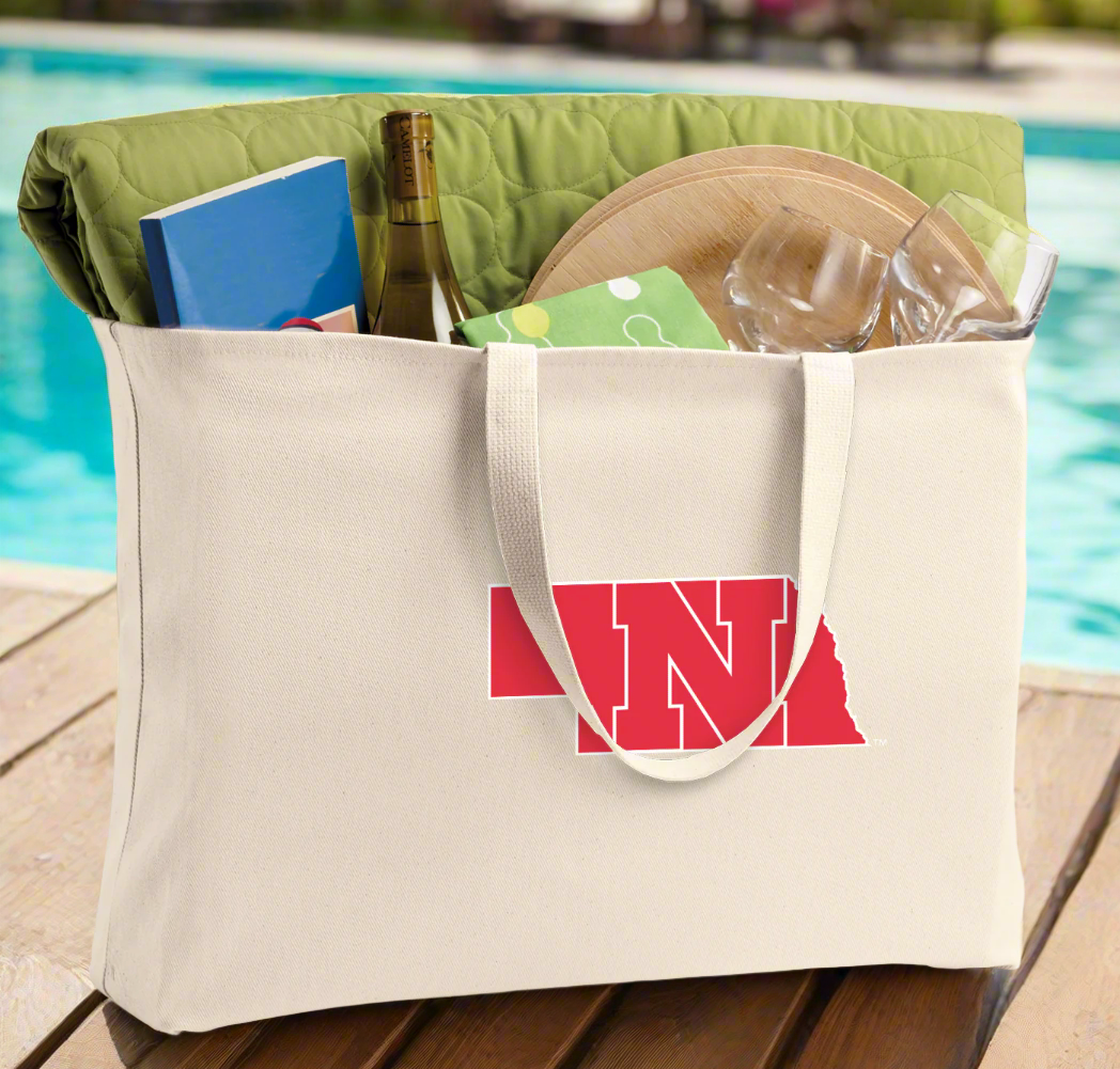 Nebraska Logo Large Tote Bag Nebraska Huskers Jumbo Tote for Beach Pool or Travel