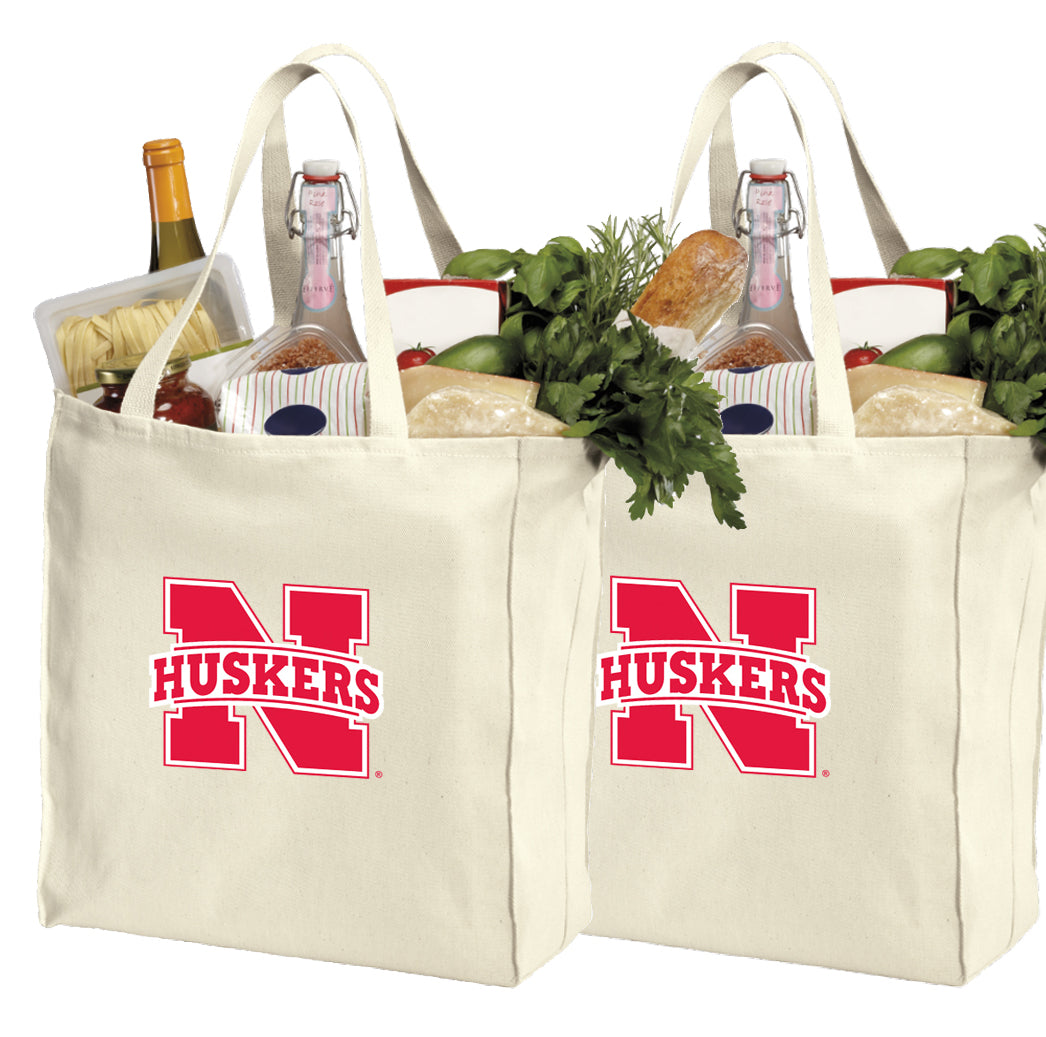 Nebraska Grocery Shopping Bags 2 PC SET Nebraska Huskers Reusable Cotton Bags