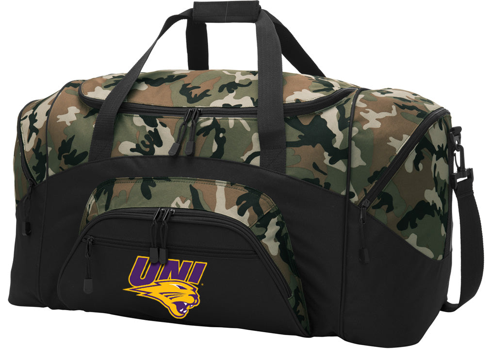 Northern Iowa Large Camo Duffel Bag UNI Panthers Suitcase or Sports Gear Bag