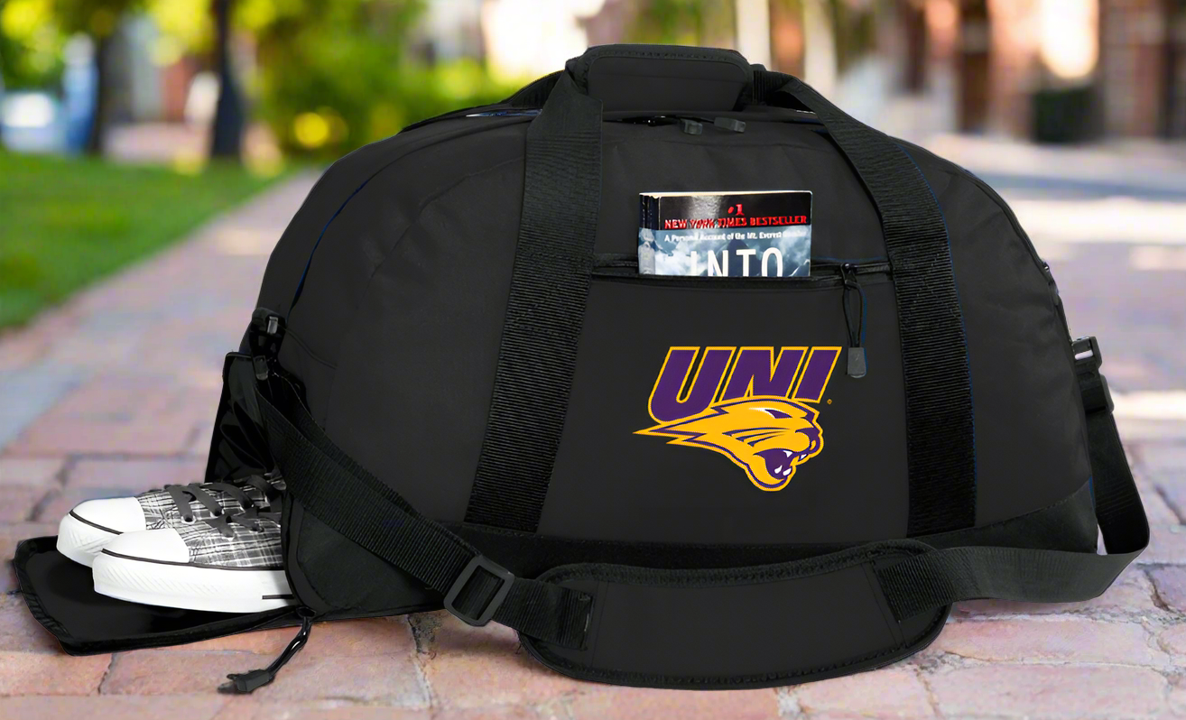 Northern Iowa Duffel Bag UNI Panthers Gym or Sports Bag with Shoe Pocket