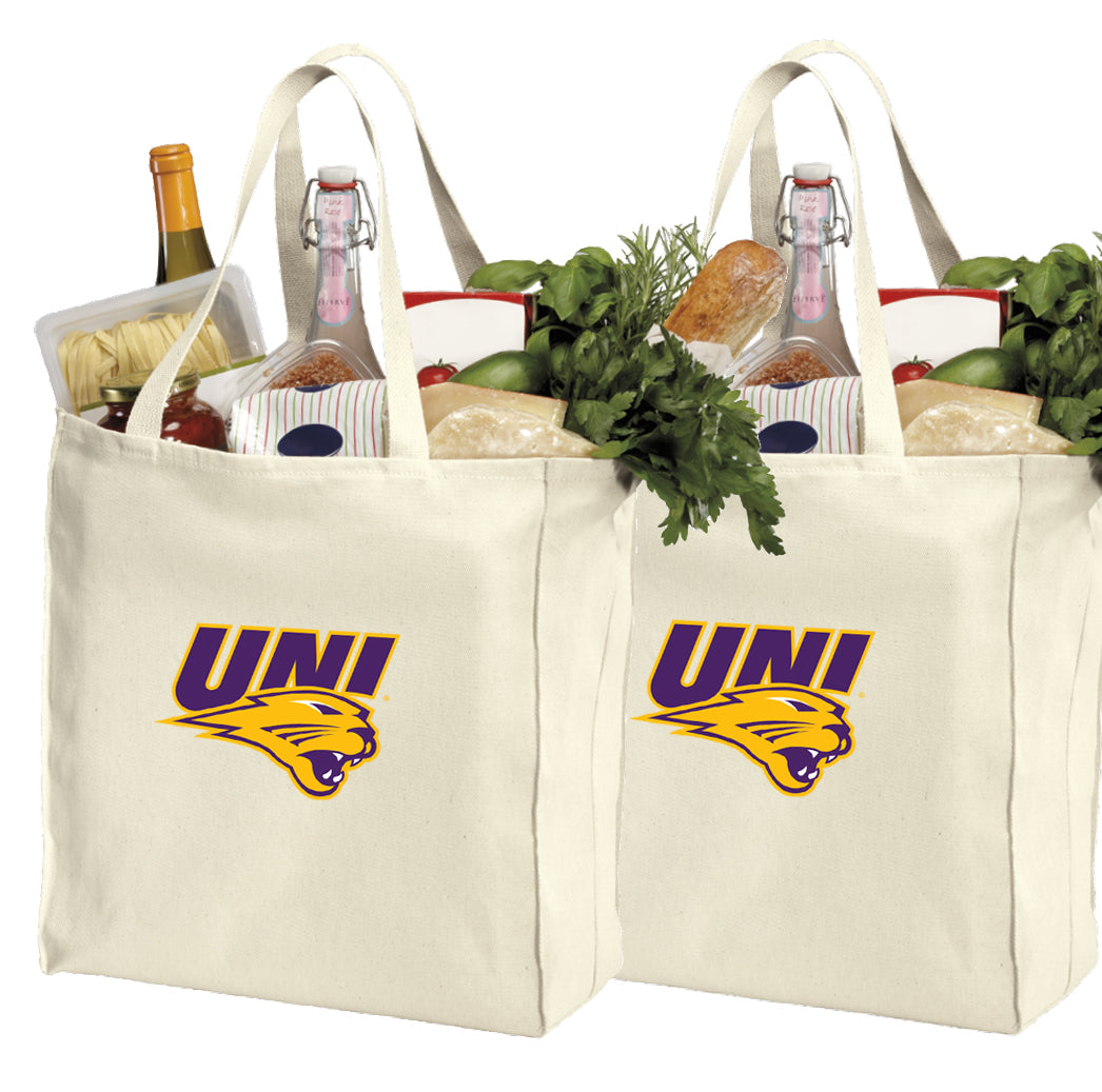 Northern Iowa Grocery Shopping Bags 2 PC SET UNI Panthers Reusable Cotton Bags