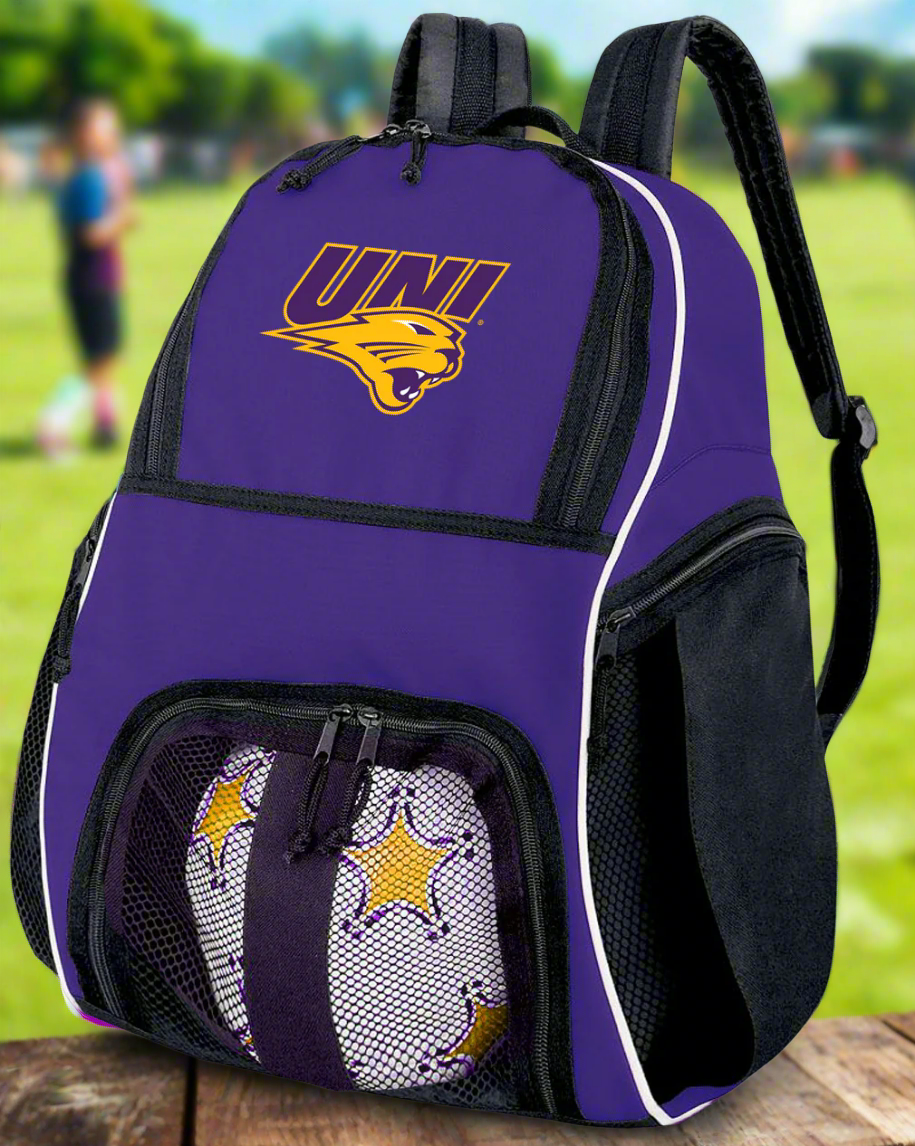 Northern Iowa Soccer Ball Backpack or UNI Panthers Volleyball Sports Gear Bag