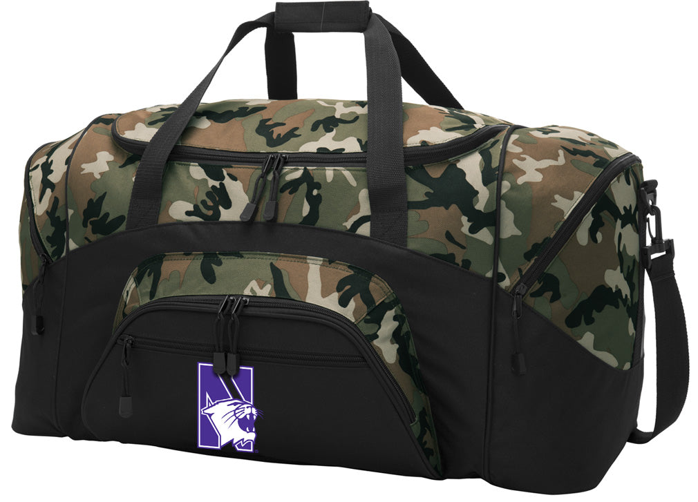 Northwestern University Large Camo Duffel Bag NU Wildcats Suitcase or Sports Gear Bag