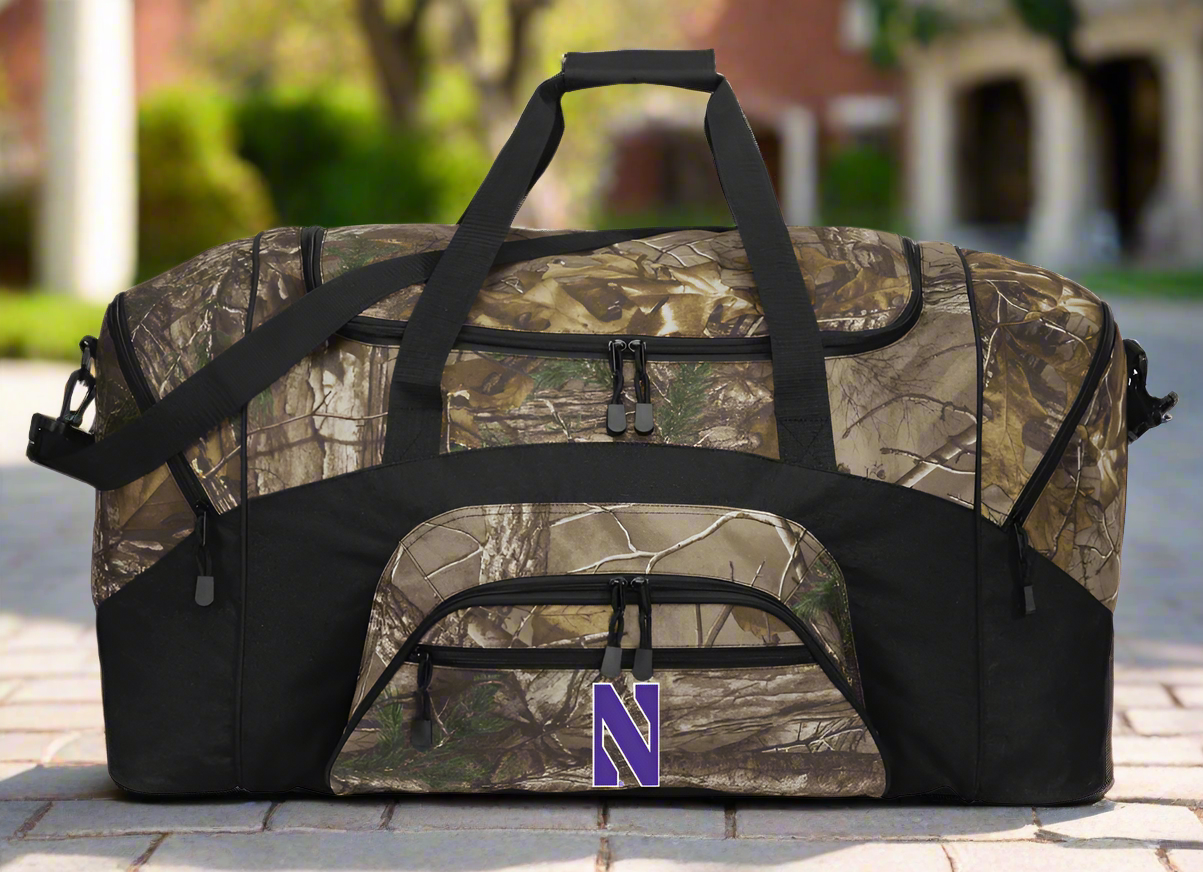 Northwestern University Duffel Bag Camo Large NU Suitcase Travel Bag or Sports Gear Bag