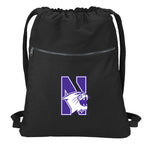 Northwestern University Canvas Drawstring Backpack NU Wildcats Cotton Cinch Pack Bag