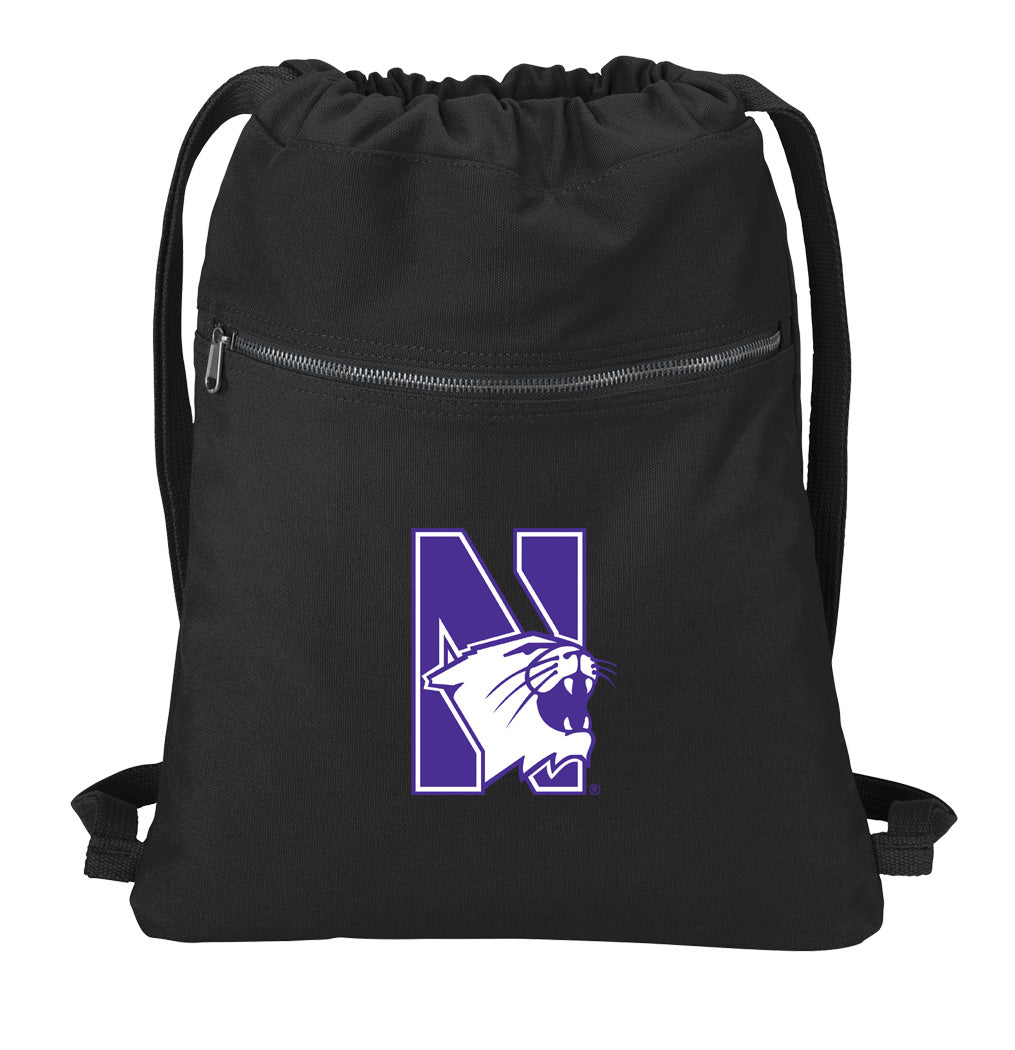 Northwestern University Canvas Drawstring Backpack NU Wildcats Cotton Cinch Pack Bag