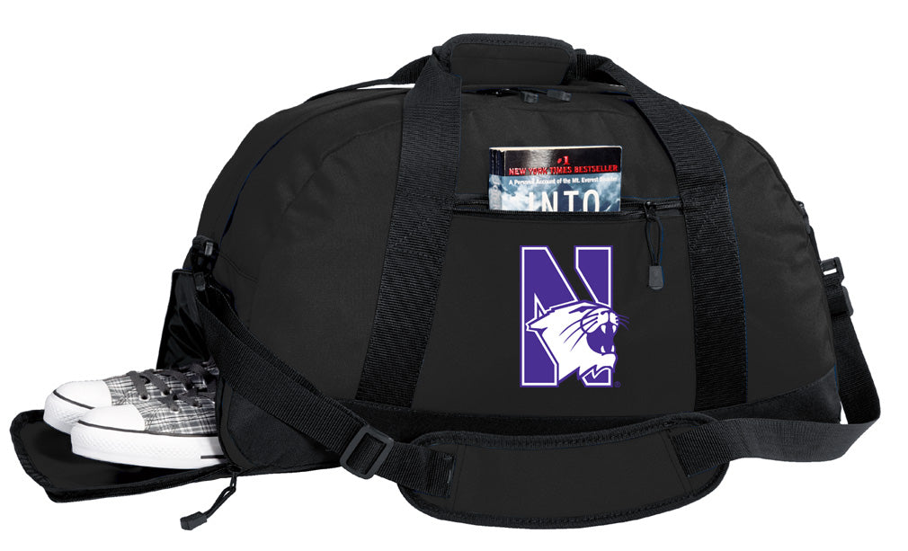 Northwestern University Duffel Bag NU Wildcats Gym or Sports Bag with Shoe Pocket