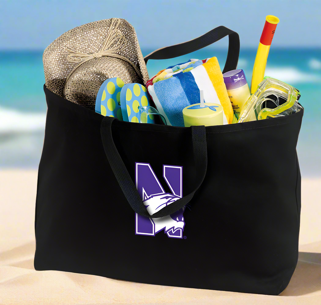 Northwestern University Large Tote Bag NU Wildcats Jumbo Tote for Beach Pool or Travel