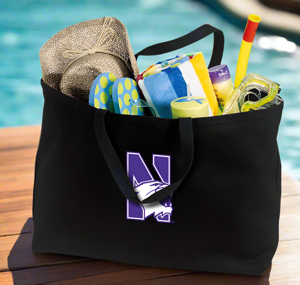 Northwestern University Large Tote Bag NU Wildcats Jumbo Tote for Beach Pool or Travel