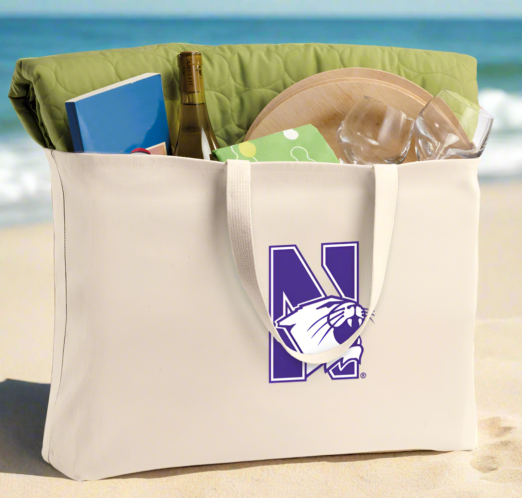 Northwestern University Large Tote Bag NU Wildcats Jumbo Tote for Beach Pool or Travel