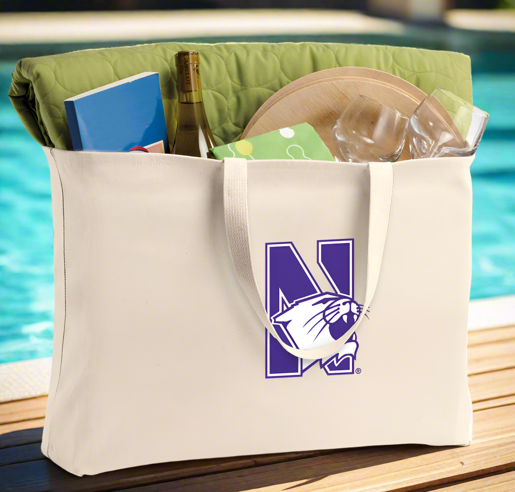 Northwestern University Large Tote Bag NU Wildcats Jumbo Tote for Beach Pool or Travel