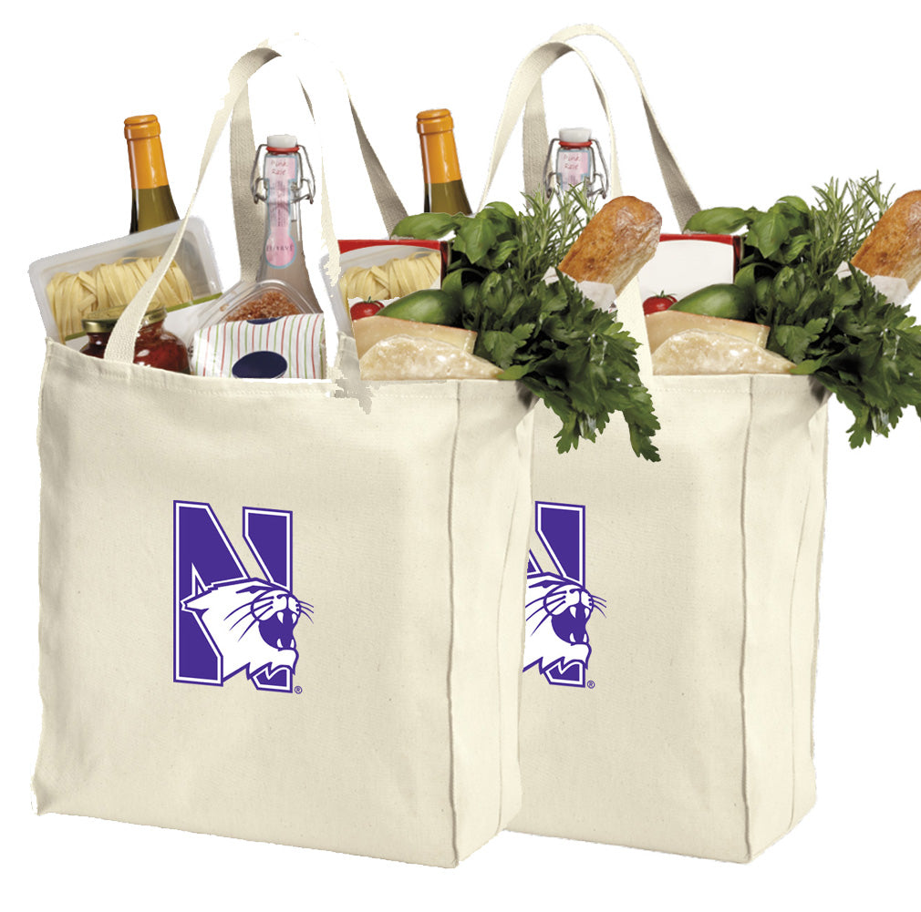 Northwestern University Grocery Shopping Bags 2 PC SET NU Wildcats Reusable Cotton Bags