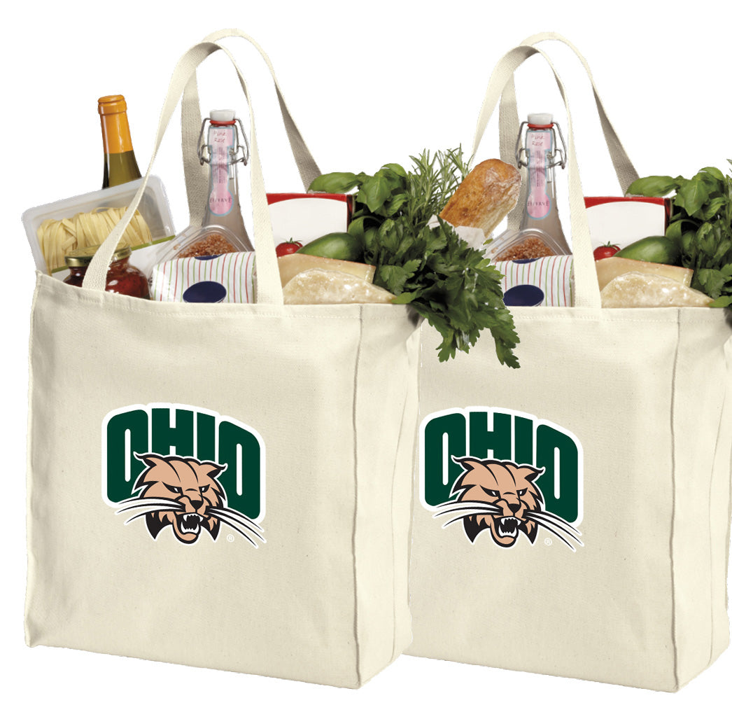 Ohio University Grocery Shopping Bags 2 PC SET Ohio Bobcats Reusable Cotton Bags