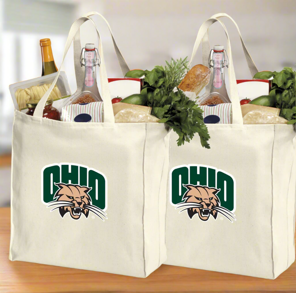 Ohio University Grocery Shopping Bags 2 PC SET Ohio Bobcats Reusable Cotton Bags