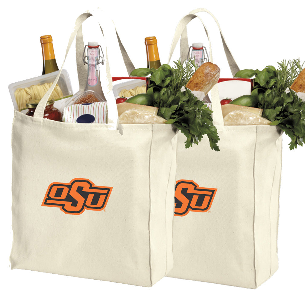 Oklahoma State Grocery Shopping Bags 2 PC SET OSU Cowboys Reusable Cotton Bags