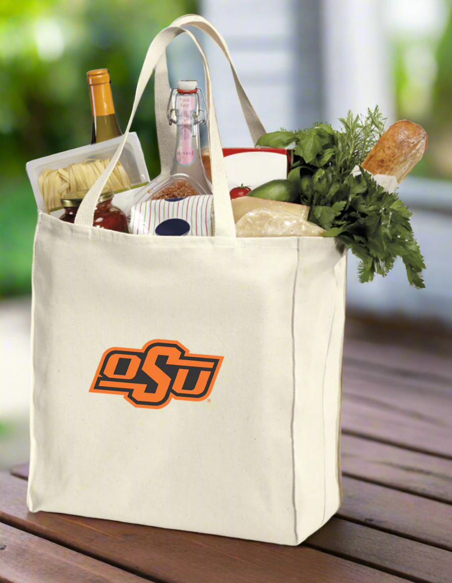 Oklahoma State Grocery Shopping Bags 2 PC SET OSU Cowboys Reusable Cotton Bags