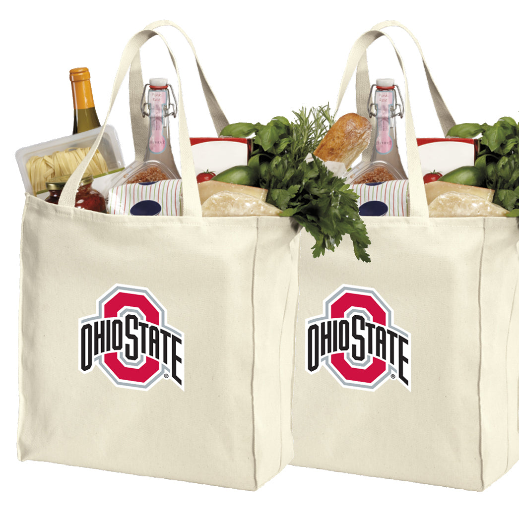 Ohio State Grocery Shopping Bags 2 PC SET OSU Reusable Cotton Bags