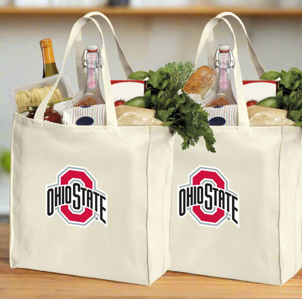 Ohio State Grocery Shopping Bags 2 PC SET OSU Reusable Cotton Bags