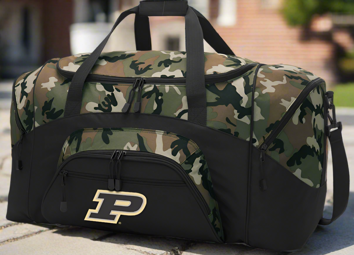 Purdue University Large Camo Duffel Bag Suitcase or Sports Gear Bag