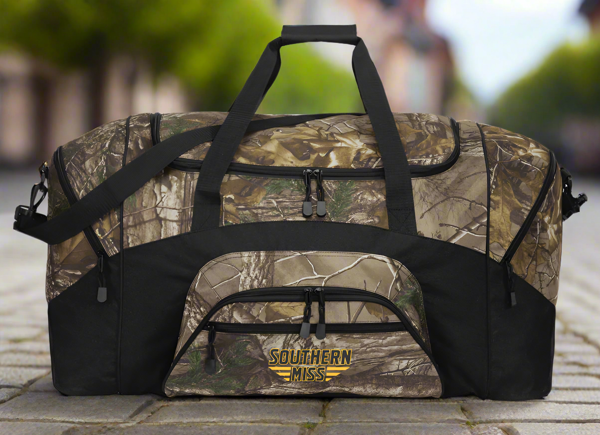 Southern Miss Camo Duffel Bag USM Golden Eagles Suitcase Travel Bag or Sports Gear Bag