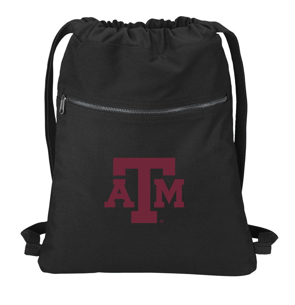 Texas A&M Canvas Drawstring Backpack Aggies Cotton Cinch Pack Bag