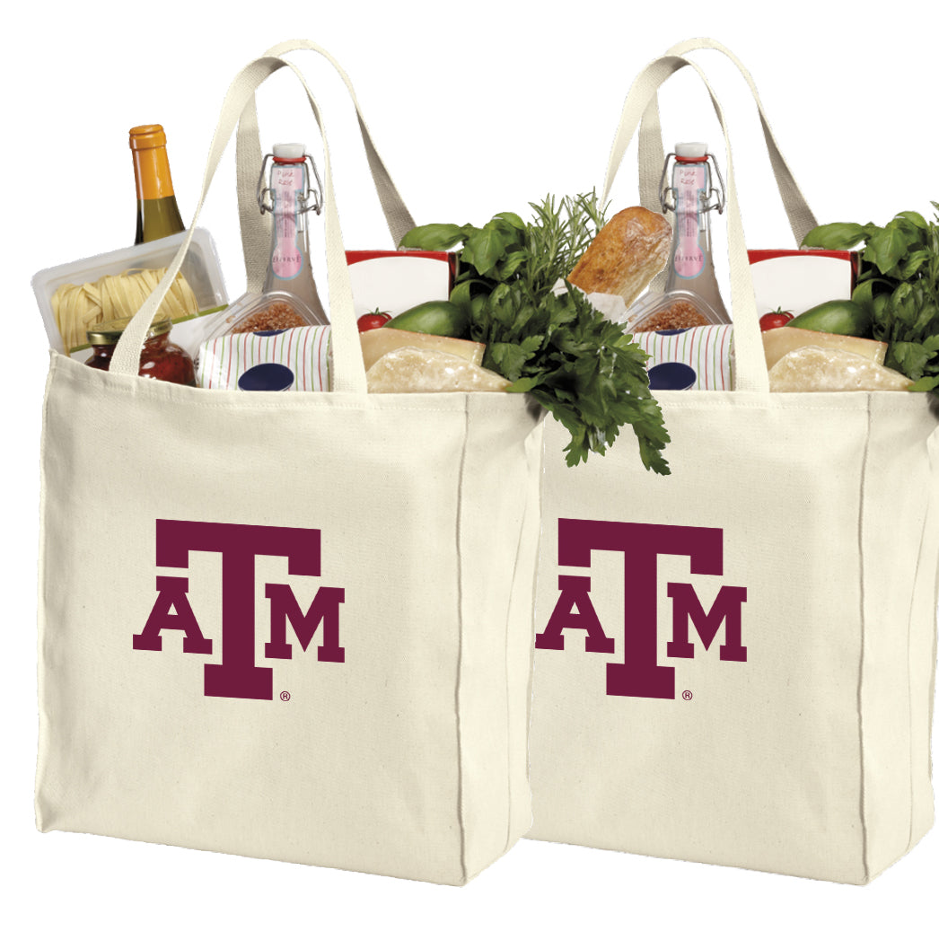 Texas A&M Grocery Shopping Bags 2 PC SET Aggies Reusable Cotton Bags