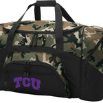 TCU Large Camo Duffel Bag Texas Christian Suitcase or Sports Gear Bag