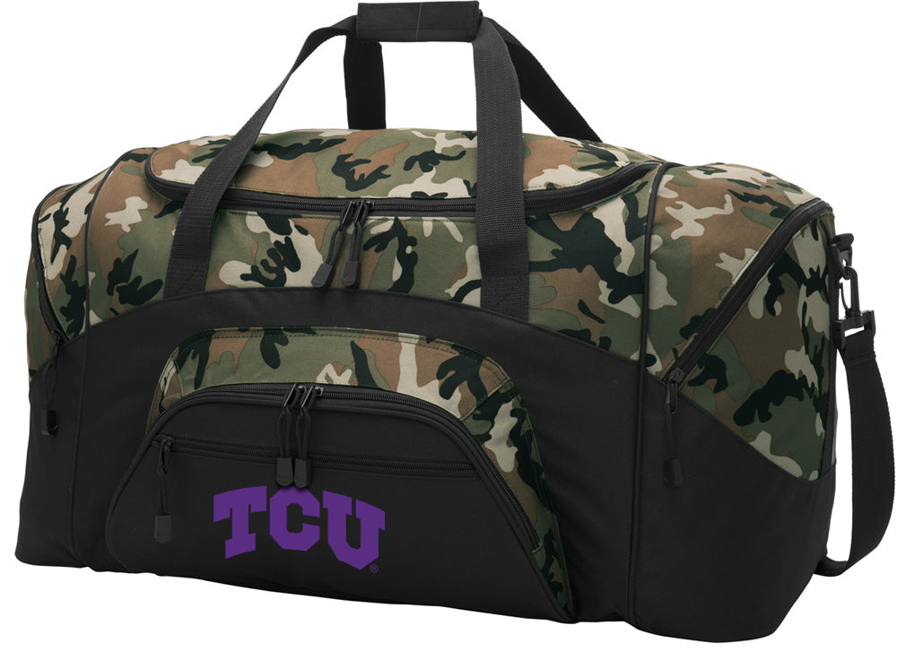 TCU Large Camo Duffel Bag Texas Christian Suitcase or Sports Gear Bag