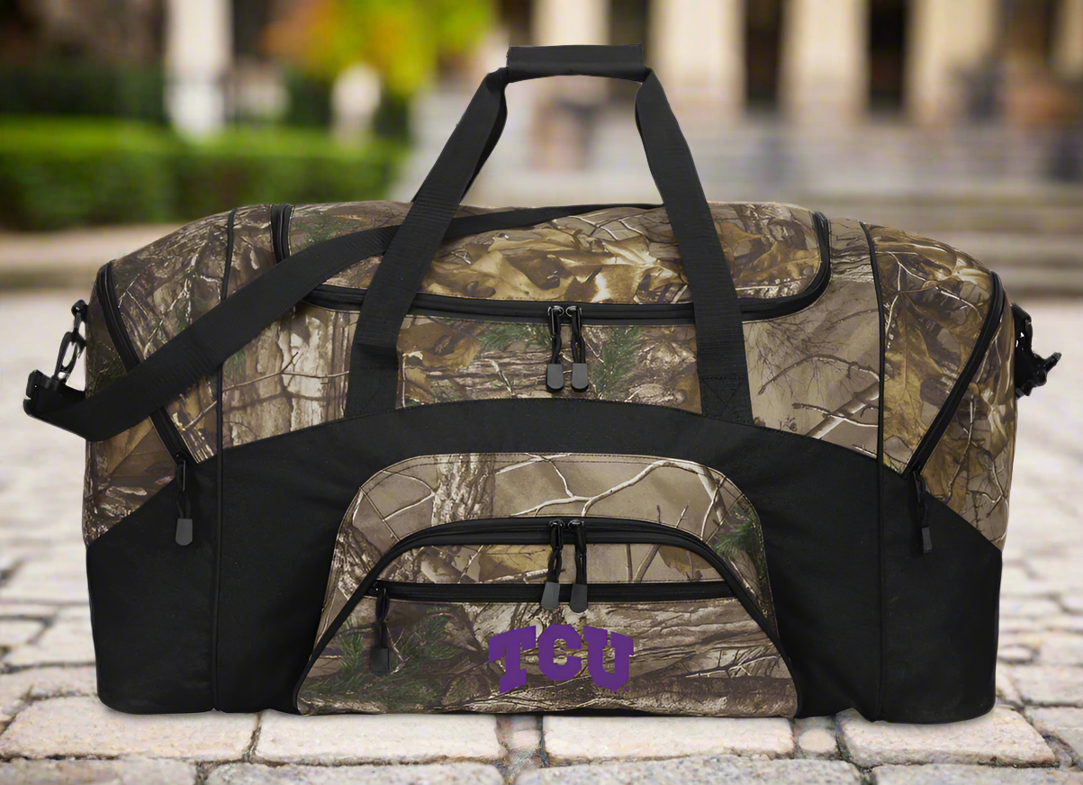 TCU Camo Duffel Bag Texas Christian Suitcase Travel Bag or Sports Gear Bag