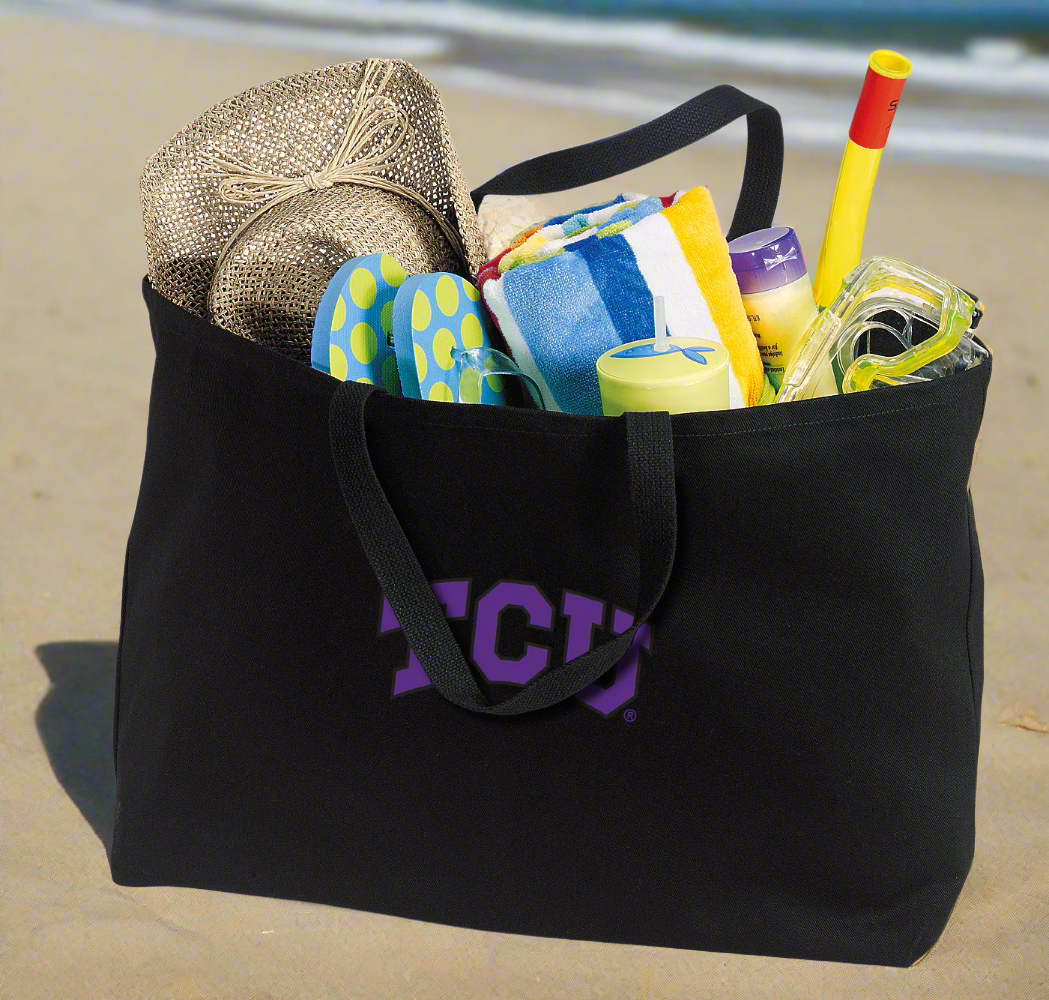 TCU Large Tote Bag Texas Christian Jumbo Tote for Beach Pool or Travel