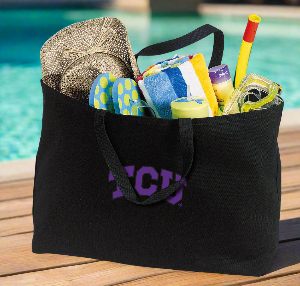 TCU Large Tote Bag Texas Christian Jumbo Tote for Beach Pool or Travel