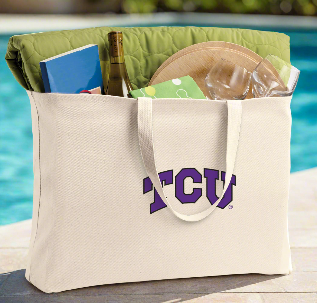 TCU Large Tote Bag Texas Christian Jumbo Tote for Beach Pool or Travel