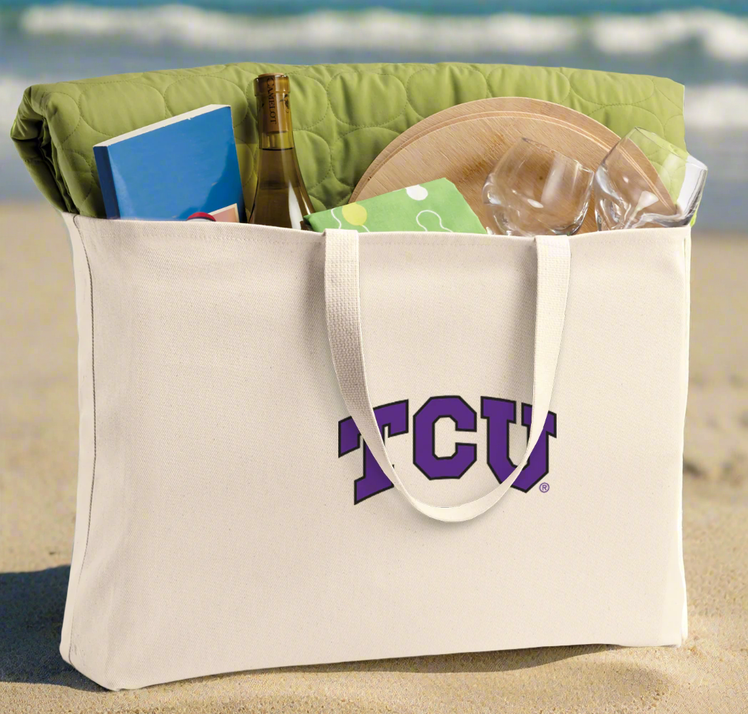 TCU Large Tote Bag Texas Christian Jumbo Tote for Beach Pool or Travel