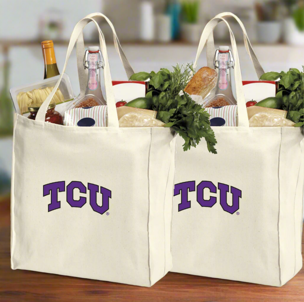 TCU Grocery Shopping Bags 2 PC SET Texas Christian Reusable Cotton Bags