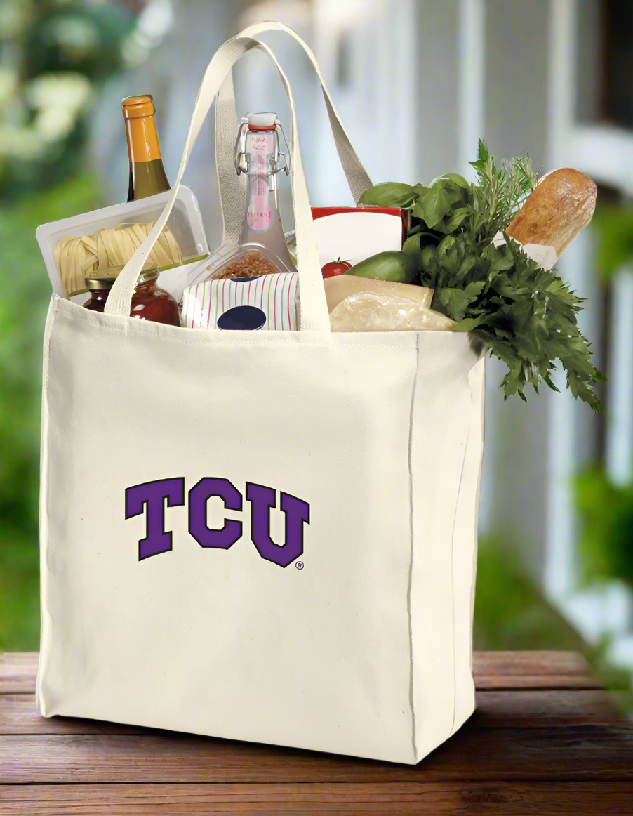 TCU Grocery Shopping Bags 2 PC SET Texas Christian Reusable Cotton Bags