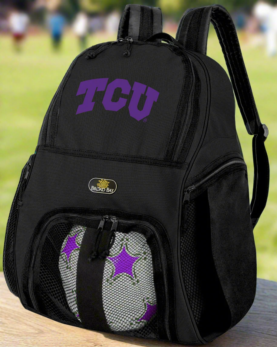 TCU Soccer Ball Backpack or Texas Christian Volleyball Sports Gear Bag