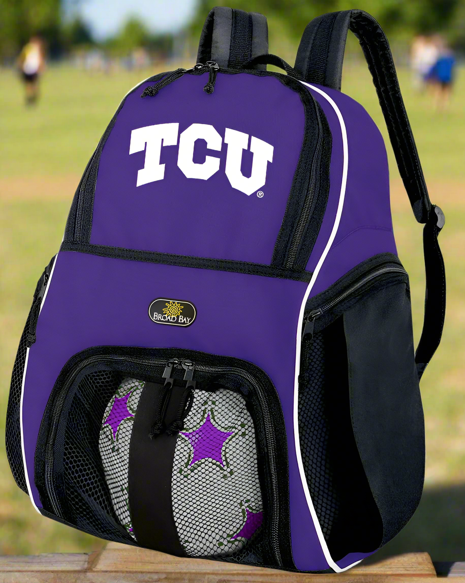 TCU Soccer Ball Backpack or Texas Christian Volleyball Sports Gear Bag