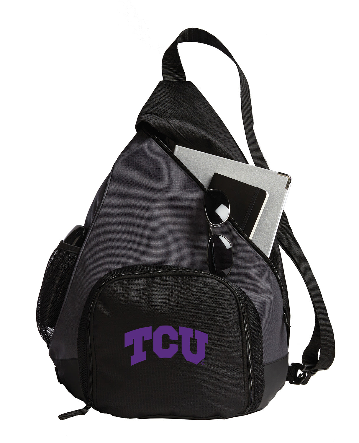 TCU Sling Backpack Texas Christian Bag with Soccer Ball or Volleyball Bag Sports Gear Compartment Practice Bag