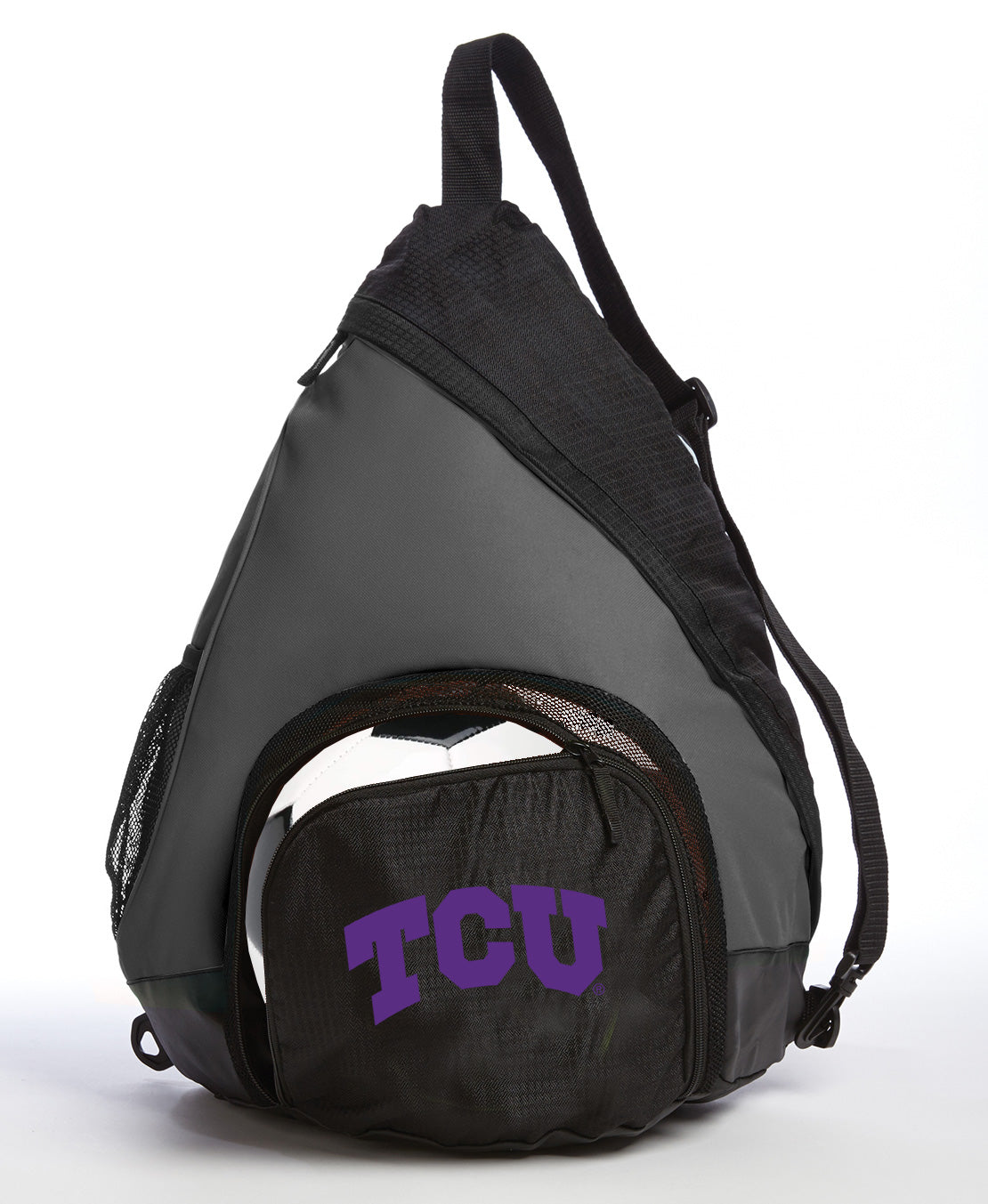 TCU Sling Backpack Texas Christian Bag with Soccer Ball or Volleyball Bag Sports Gear Compartment Practice Bag