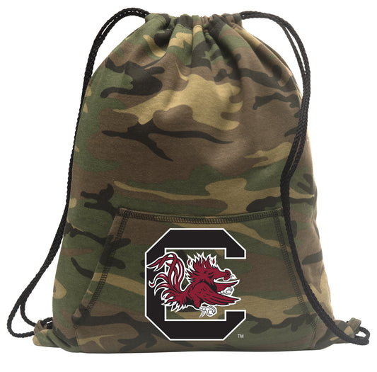 University of South Carolina Camo Drawstring Backpack USC Gamecocks Hoody Style Cinch Pack Bag