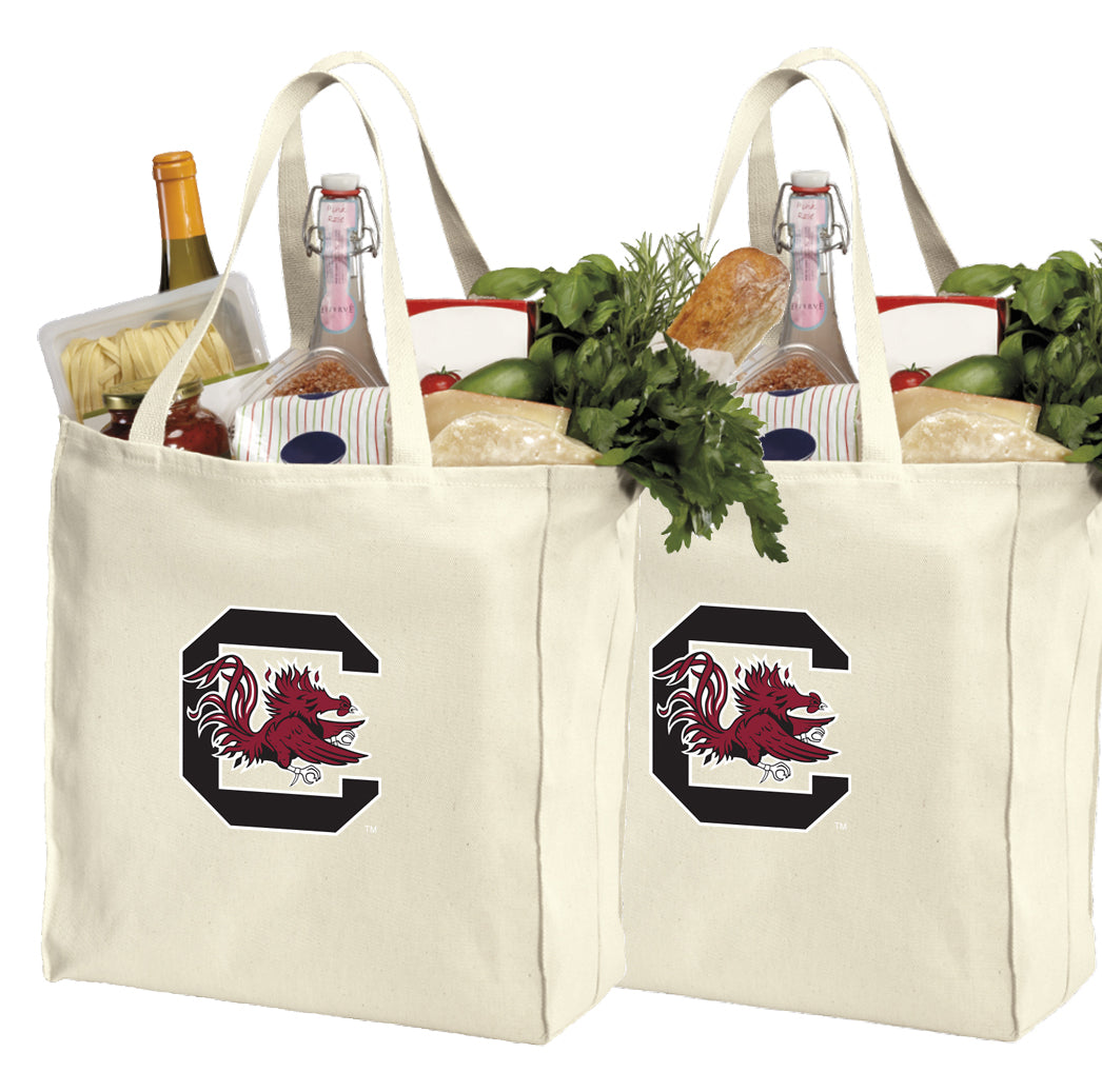 University of South Carolina Grocery Shopping Bags 2 PC SET USC Gamecocks Reusable Cotton Bags