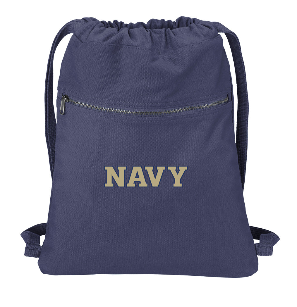 Naval Academy Canvas Drawstring Backpack Navy Midshipmen Cotton Cinch Pack Bag