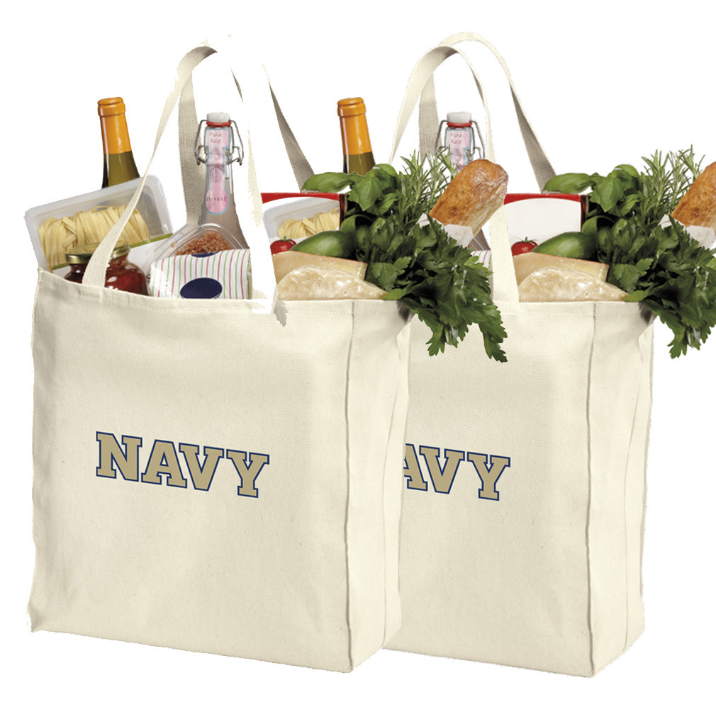 Naval Academy Grocery Shopping Bags 2 PC SET Navy Midshipmen Reusable Cotton Bags