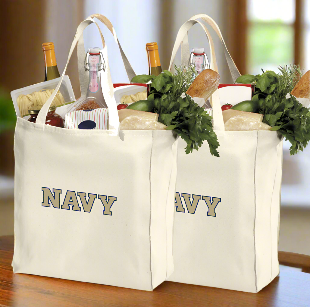 Naval Academy Grocery Shopping Bags 2 PC SET Navy Midshipmen Reusable Cotton Bags