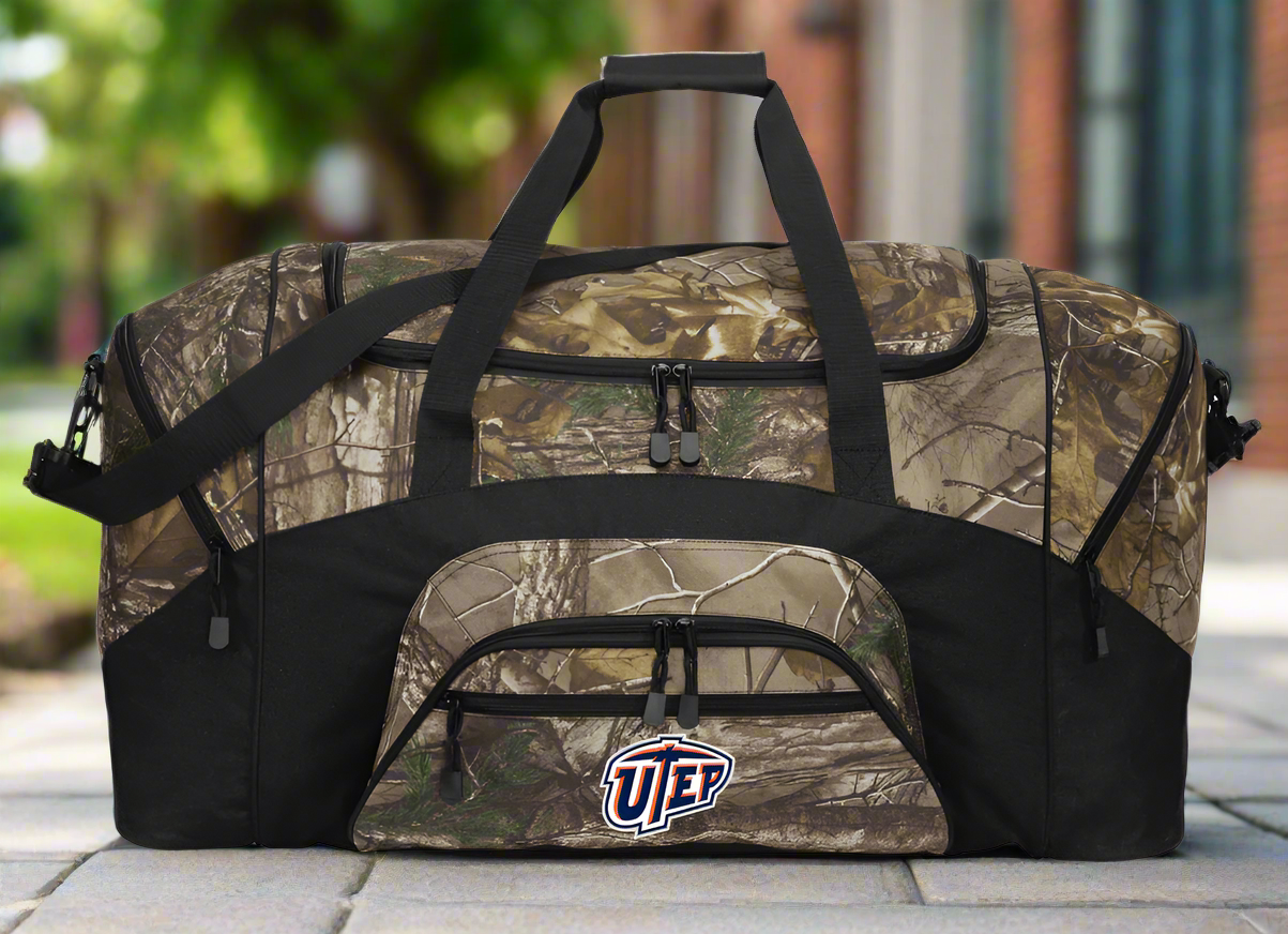 UTEP Camo Large Duffel Bag University of Texas El Paso Suitcase Travel Bag or Sports Gear Bag