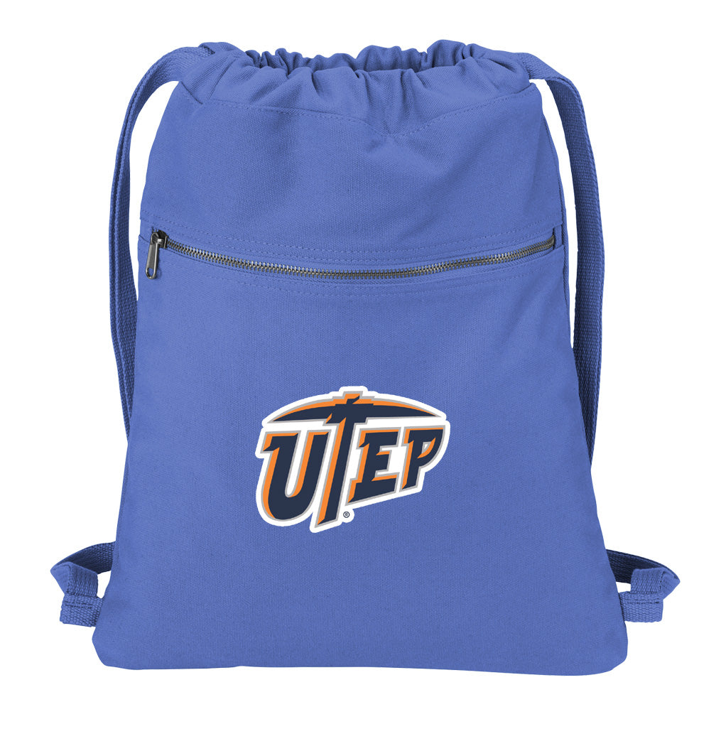 UTEP Canvas Drawstring Backpack University of Texas El Paso Cotton Cinch Pack Bag