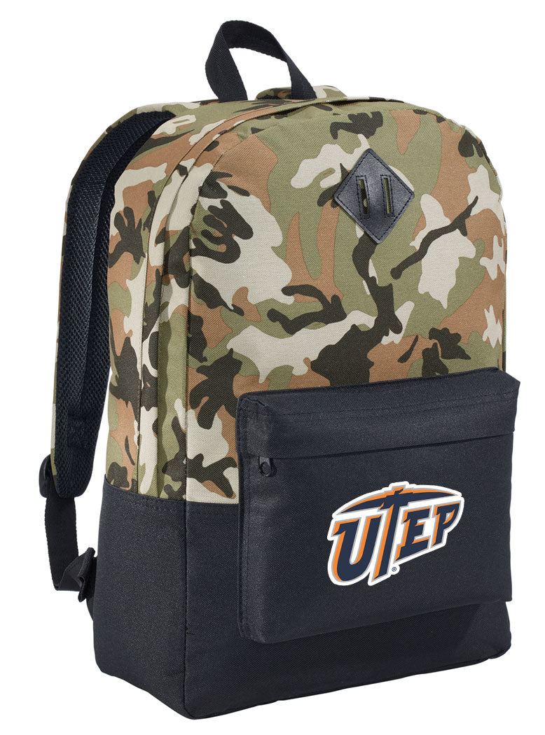 UTEP Camo Backpack University of Texas El Paso Medium Classic Style Backpack