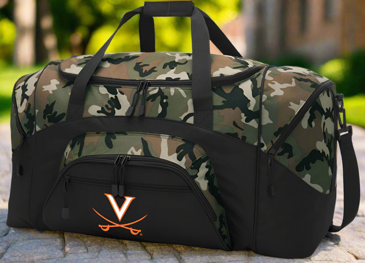 UVA Large Camo Duffel Bag University of Virginia Suitcase or Sports Gear Bag