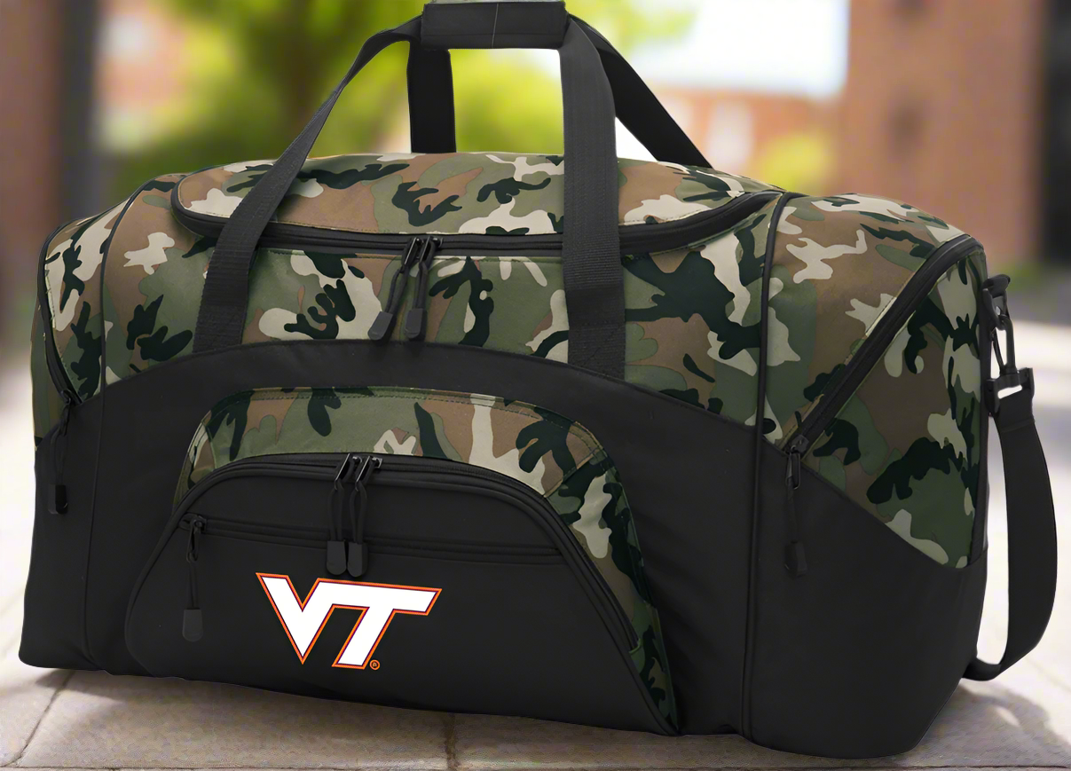 Virginia Tech Large Camo Duffel Bag VT Hokies Suitcase or Sports Gear Bag